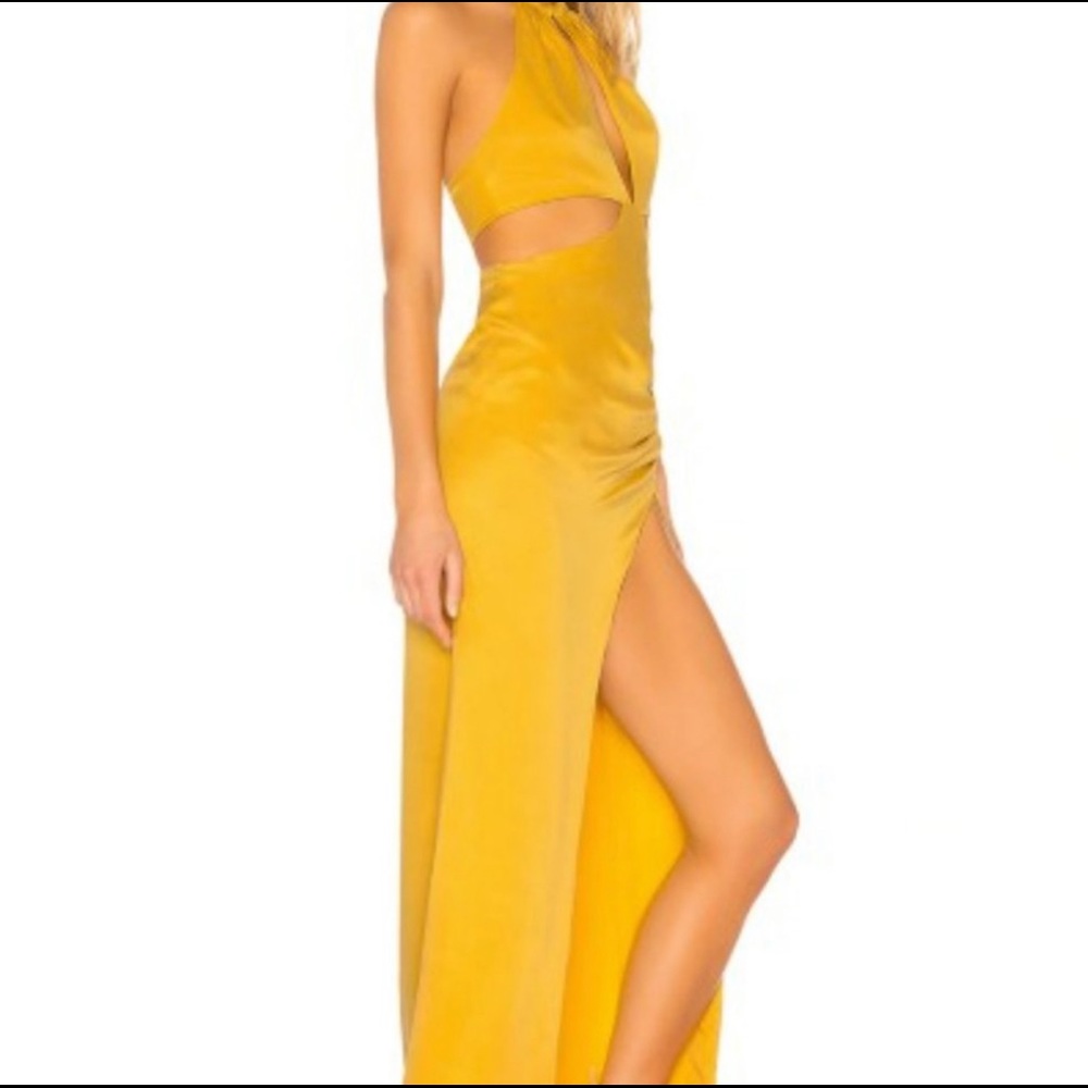 Lovers + Friends Party Dress Satin gold yellow hue.
